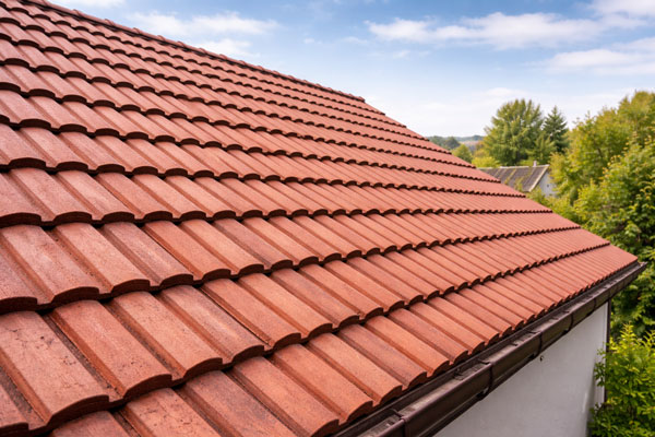 new red clay tiled roof in daylight