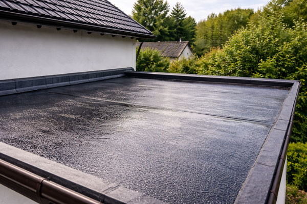 newly installed flat roof with lead flashing