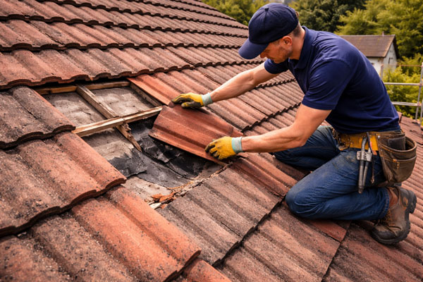 roofer repairing damaged pitched roof